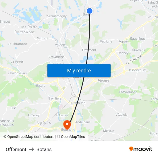 Offemont to Botans map