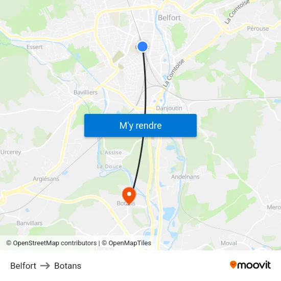 Belfort to Botans map