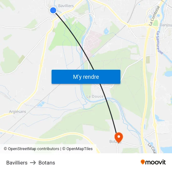 Bavilliers to Botans map