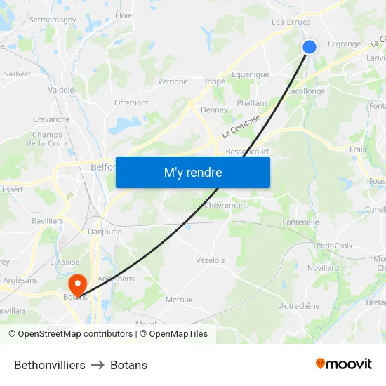Bethonvilliers to Botans map