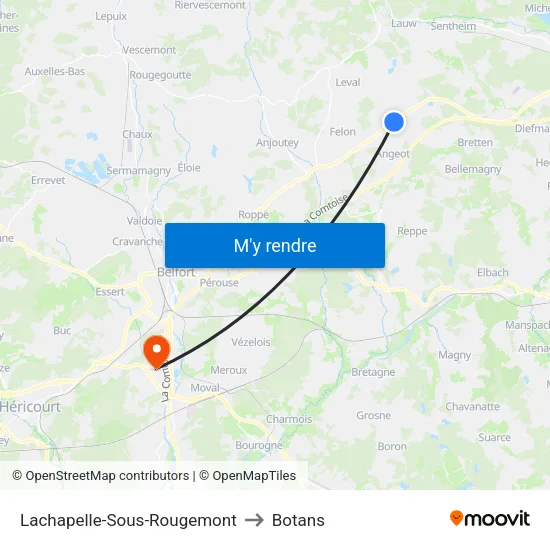 Lachapelle-Sous-Rougemont to Botans map