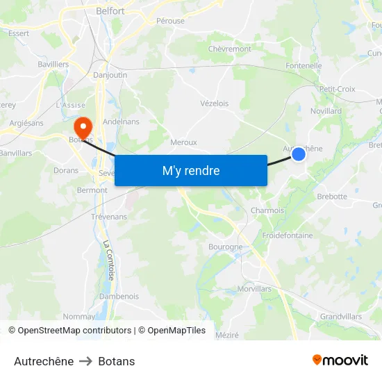 Autrechêne to Botans map