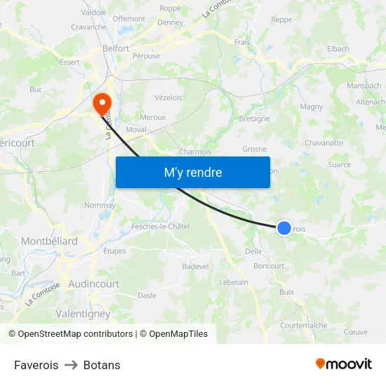 Faverois to Botans map