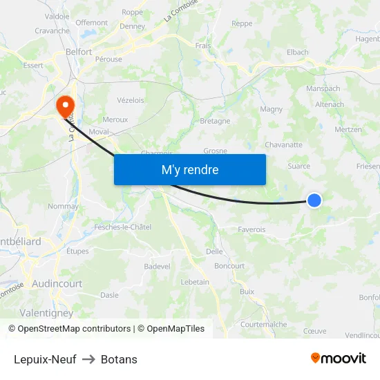 Lepuix-Neuf to Botans map