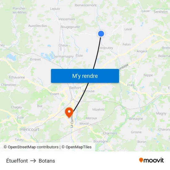 Étueffont to Botans map