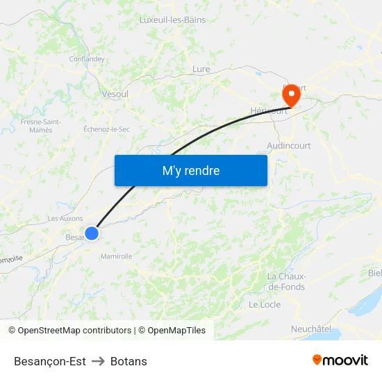 Besançon-Est to Botans map