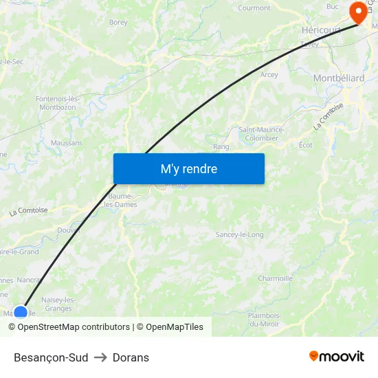 Besançon-Sud to Dorans map