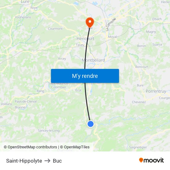 Saint-Hippolyte to Buc map