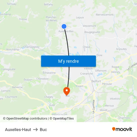 Auxelles-Haut to Buc map