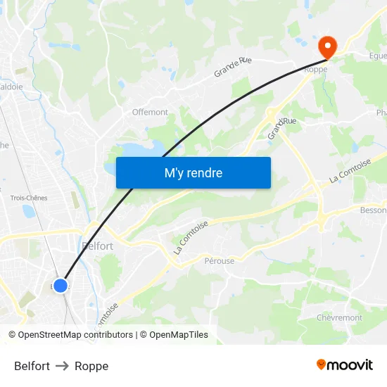 Belfort to Roppe map