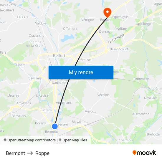 Bermont to Roppe map