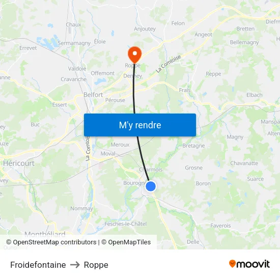 Froidefontaine to Roppe map