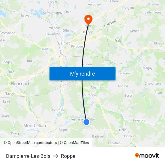 Dampierre-Les-Bois to Roppe map