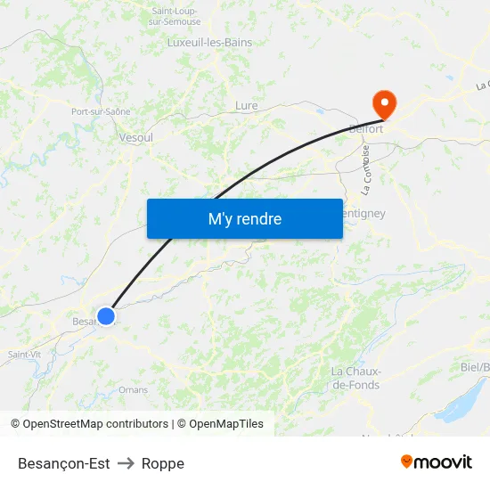 Besançon-Est to Roppe map