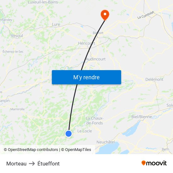 Morteau to Étueffont map