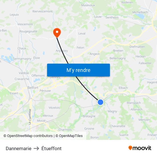 Dannemarie to Étueffont map