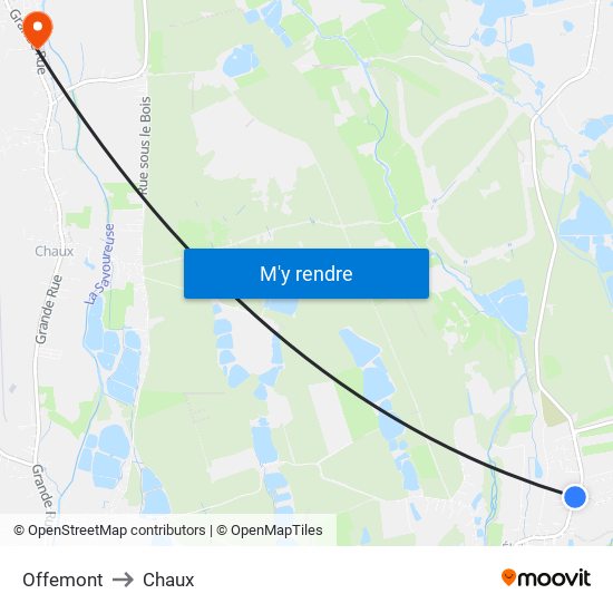 Offemont to Chaux map