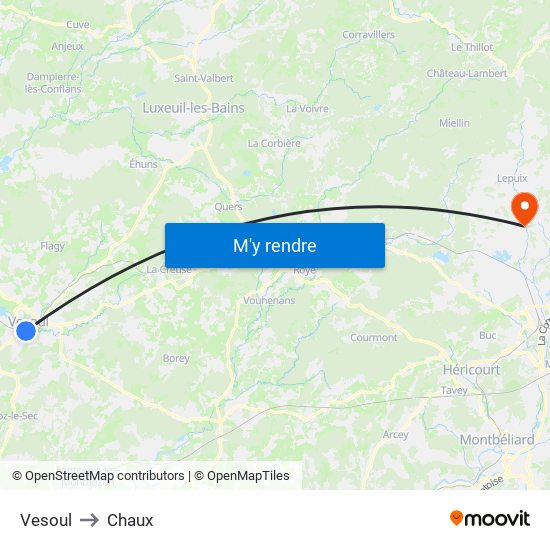 Vesoul to Chaux map