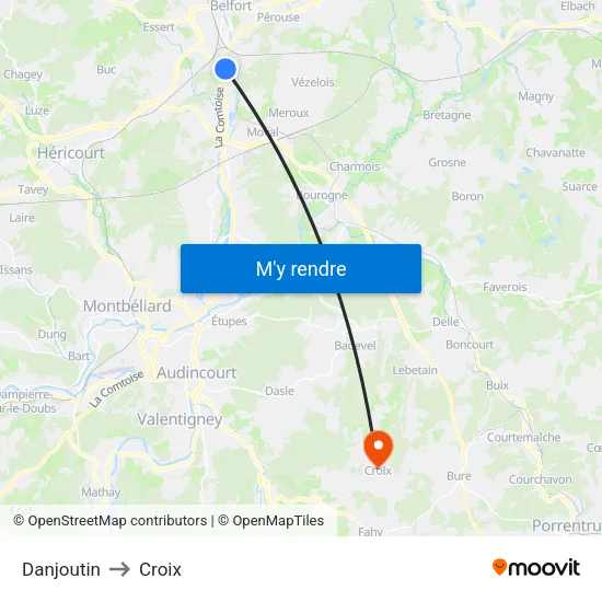 Danjoutin to Croix map