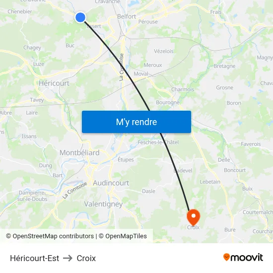 Héricourt-Est to Croix map