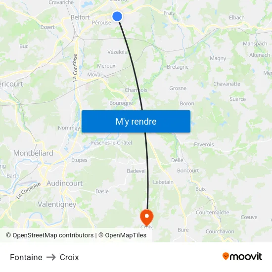 Fontaine to Croix map