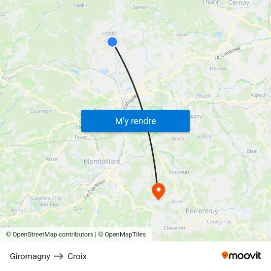 Giromagny to Croix map