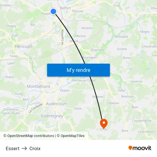 Essert to Croix map