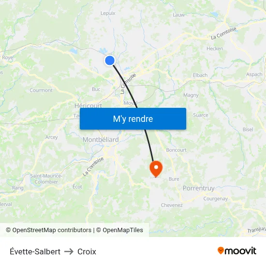 Évette-Salbert to Croix map