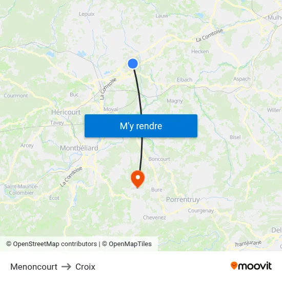 Menoncourt to Croix map