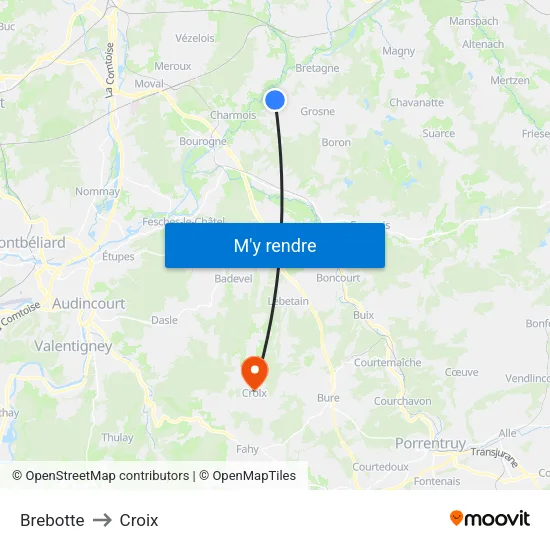 Brebotte to Croix map