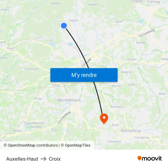 Auxelles-Haut to Croix map