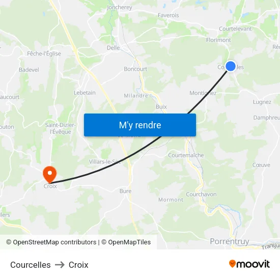 Courcelles to Croix map