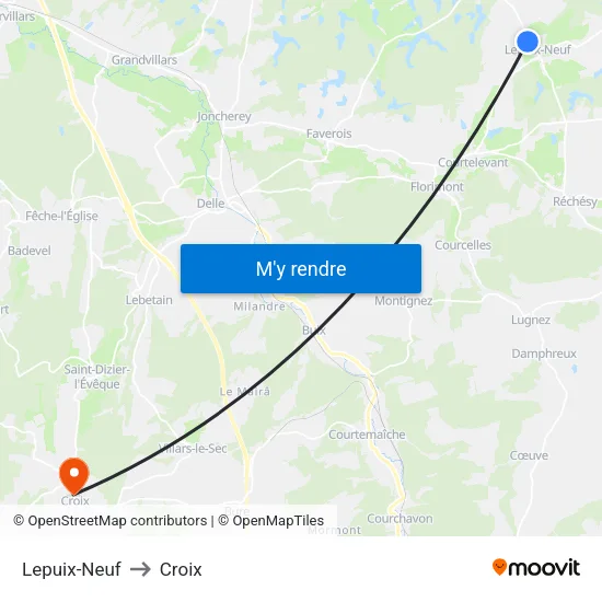 Lepuix-Neuf to Croix map