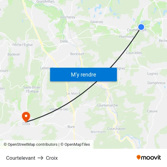 Courtelevant to Croix map
