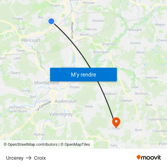 Urcerey to Croix map