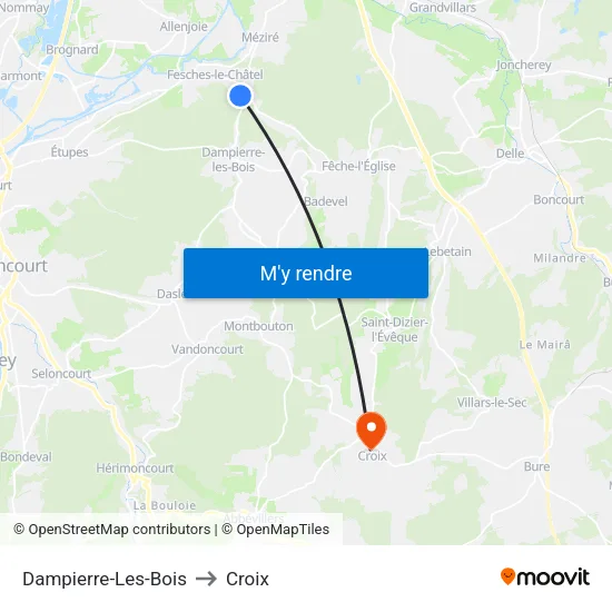 Dampierre-Les-Bois to Croix map