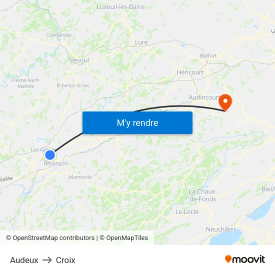 Audeux to Croix map
