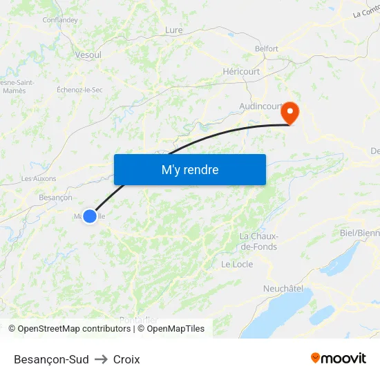 Besançon-Sud to Croix map