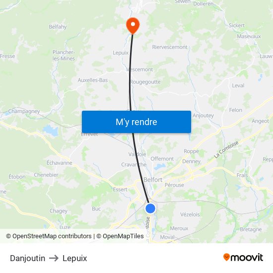 Danjoutin to Lepuix map