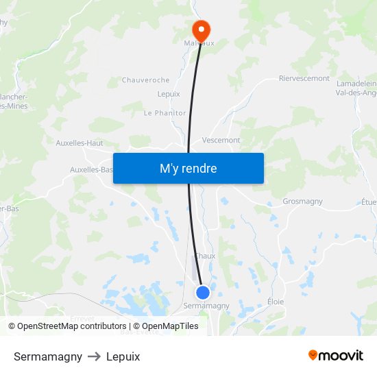 Sermamagny to Lepuix map