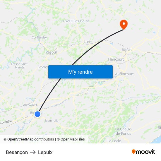 Besançon to Lepuix map