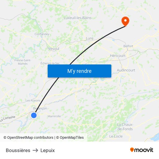 Boussières to Lepuix map