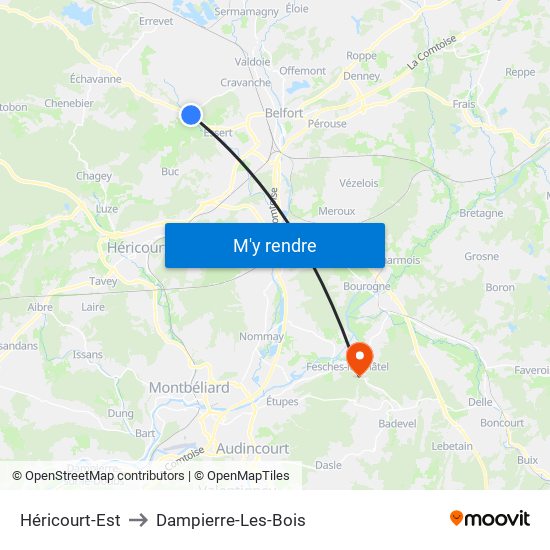 Héricourt-Est to Dampierre-Les-Bois map
