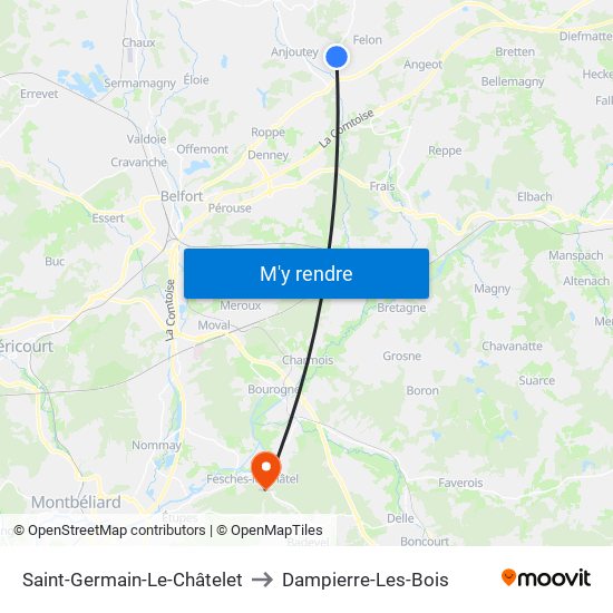 Saint-Germain-Le-Châtelet to Dampierre-Les-Bois map