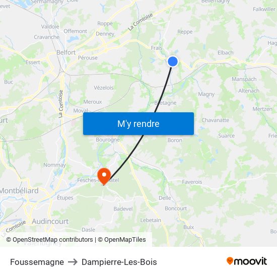 Foussemagne to Dampierre-Les-Bois map