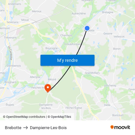 Brebotte to Dampierre-Les-Bois map