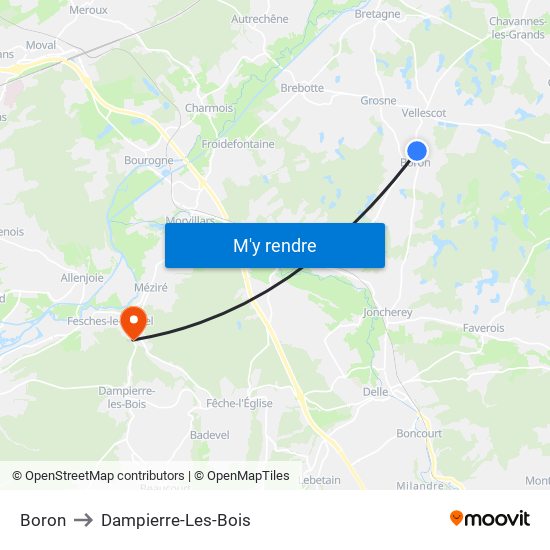 Boron to Dampierre-Les-Bois map