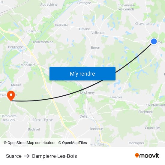 Suarce to Dampierre-Les-Bois map