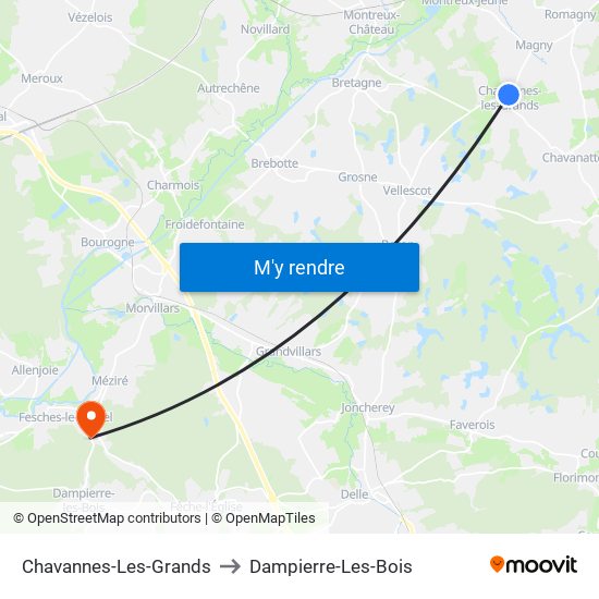 Chavannes-Les-Grands to Dampierre-Les-Bois map