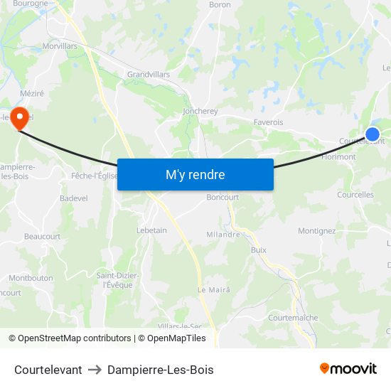 Courtelevant to Dampierre-Les-Bois map